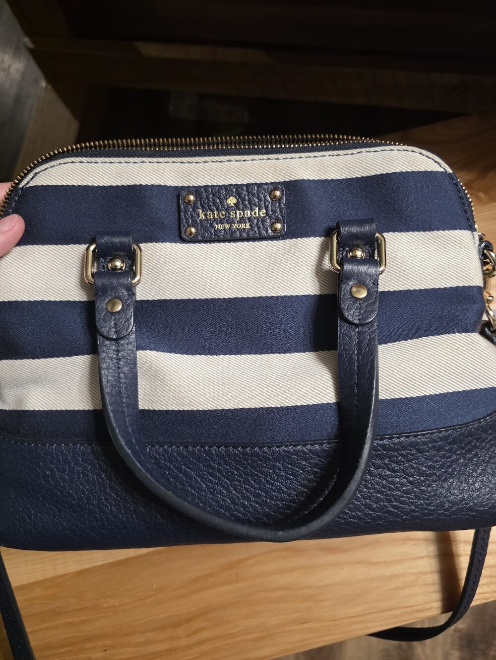 kate spade Navy and White Striped Dome Satchel